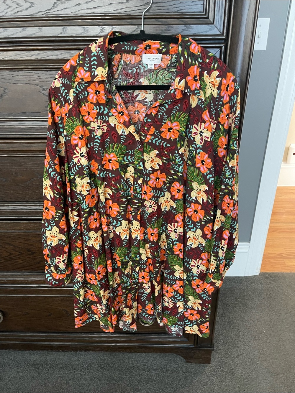 Annie wear Floral Button-Front Brown & Orange Autum Dress